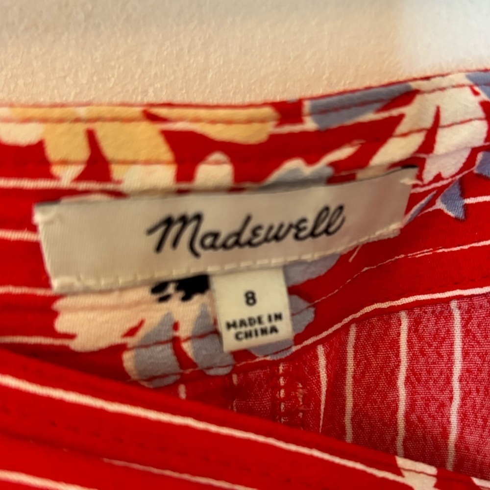 Madewell Retro Stripe red white floral midi skirt buttoned sides - Picture 2 of 8